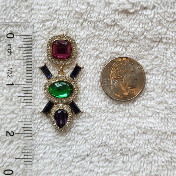 Multi-Color Jeweled Gem Statement Dangle Earrings – Gold Tone Rhinestone Drops - Picture 12 of 12